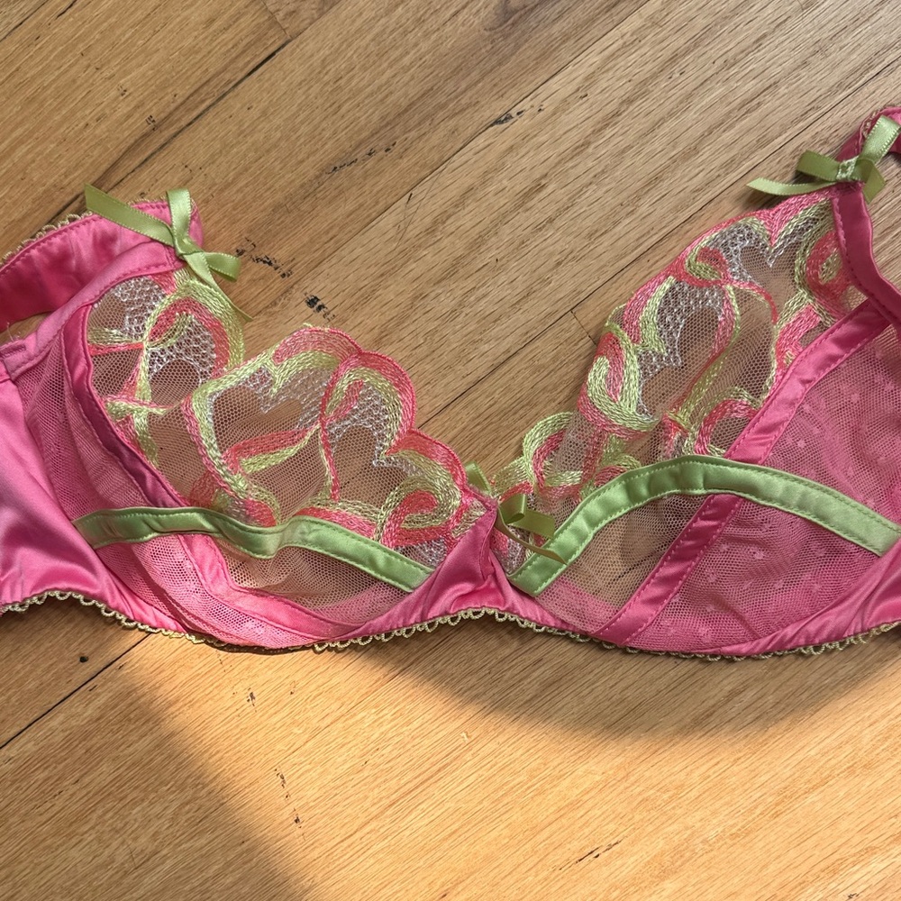 Pink and Green Lace Bra